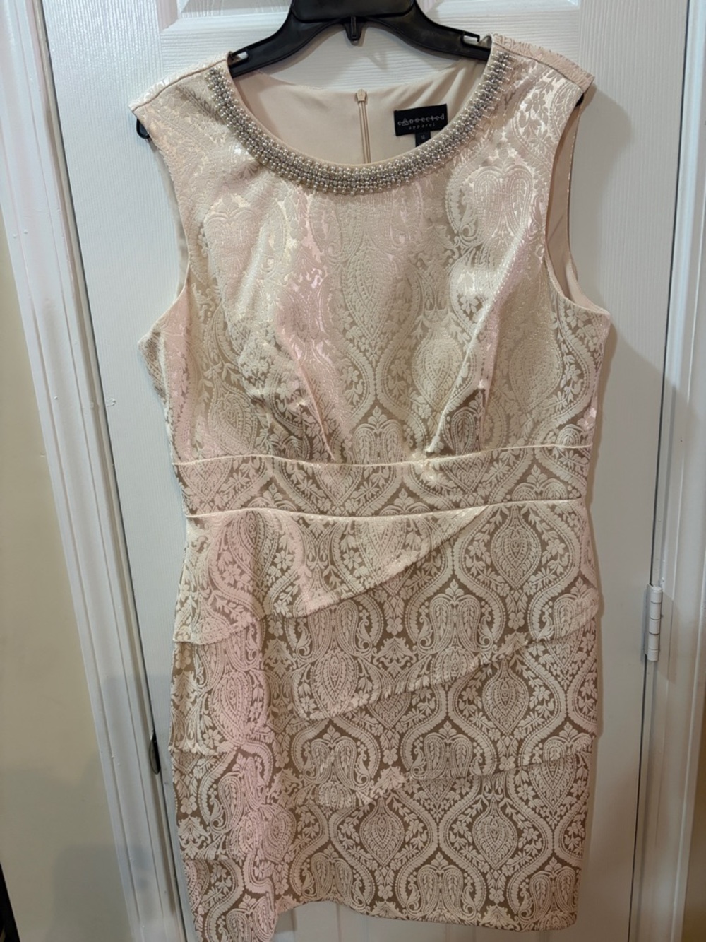 connected apparel Ivory Lace-Patterned Beaded-Neck Midi Dress
